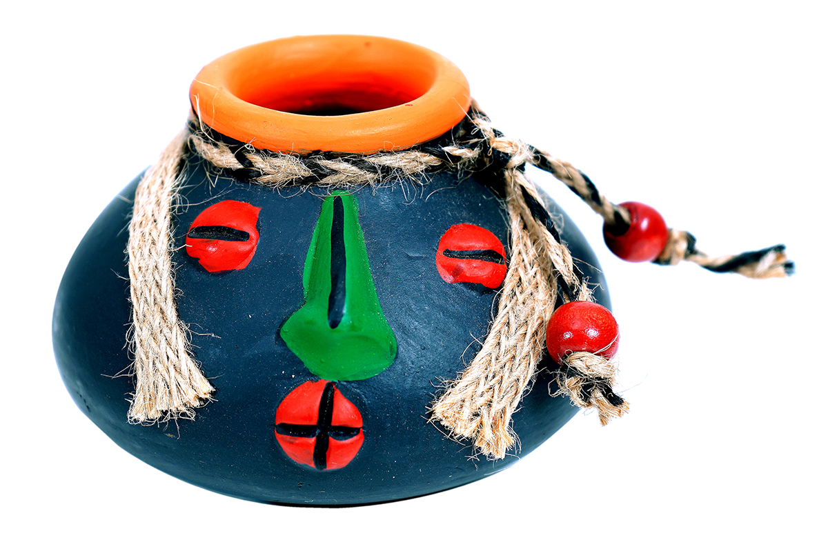 Terracotta Art Hand Painted & Clay Stationery Pen Holder Stand