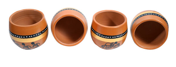 Terracotta Handmade Handpainted, Warli Art Kulhad reusable, Set of 4 pieces