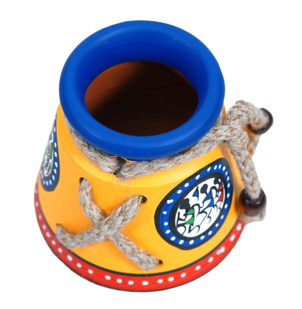 Terracotta Handmade Handpainted Warli Art & Clay Stationery Pen Holder Stand