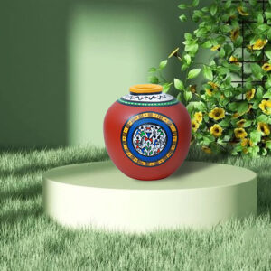 Terracotta Red flowerpot madhubani art