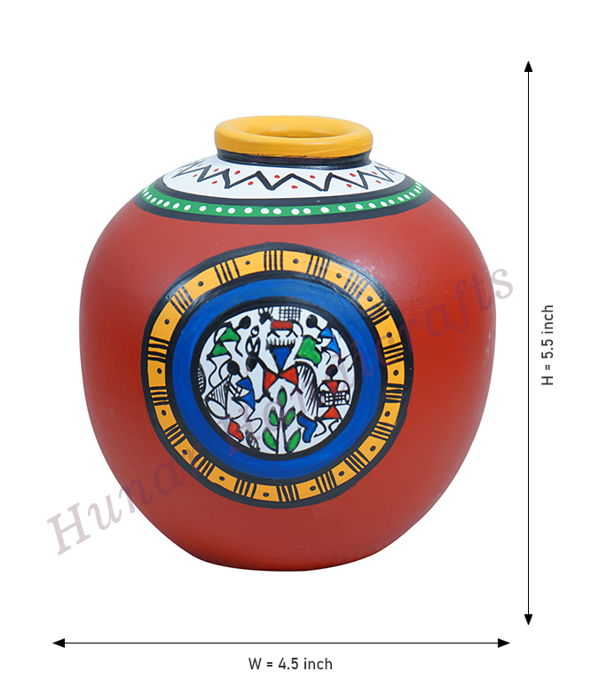 Terracotta Handmade Handpainted Warli Art Diffsur Flowerpot