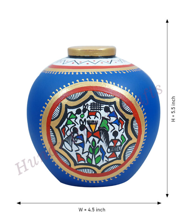 Terracotta Handmade Warli Flowerpot blue