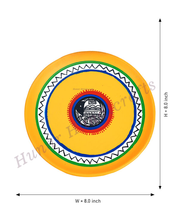 Terracotta Wall Hanging Plates Handmade wall decor and Handpainted/Madhubani Painting Yellow