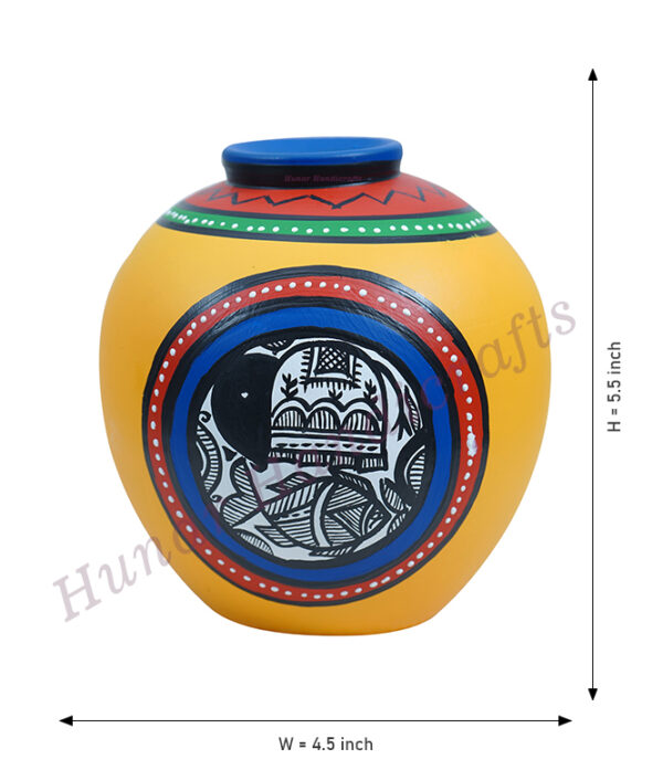 Terracotta Handmade Warli Flowerpot Yellow