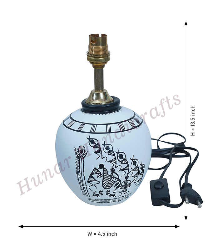 Terracotta Handmade Handpainted Warli Art, Table lamp for bedroom and living area