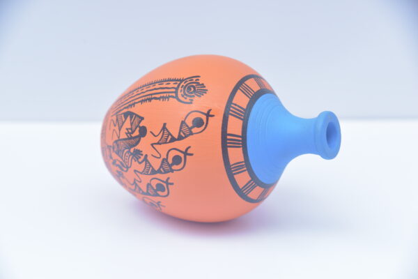 Terracotta Handmade Handpainted Warli Art Flowerpot Yellow