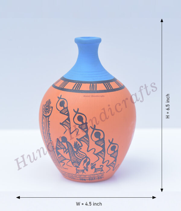 Terracotta Handmade Handpainted Warli Art Flowerpot Yellow